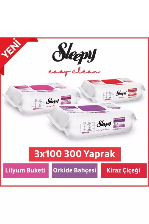 Sleepy Easy Clean Lilyum Orkide Kiraz Çiçeği Yüzey Temizlik Havlusu Mendili 3x100 (300 YAPRAK)