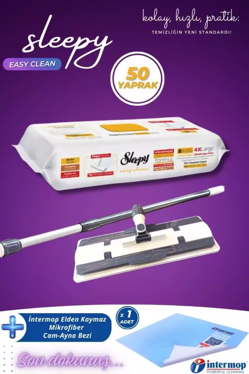 Sleepy Easy Clean Arap Sabunu Katkılı Mopa Uyumlu Yer Temizlik Havlusu 50 Yaprak + Mop Aparatı