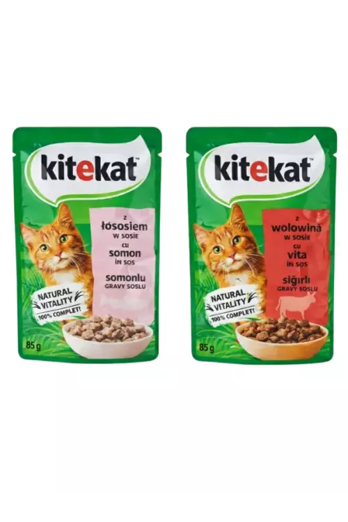 Kitekat Yaş Kedi Maması 85 gr Somon-Sığır Etli Karma Paket 56 Adet