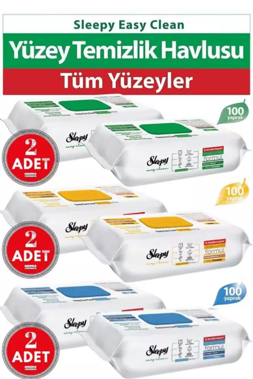 Sleepy Easy Clean 6 adet Beyaz Sabun & Çamaşır Suyu & Arap Sabunu Katkılı Yüzey Temizlik Havlusu 600 Yaprak