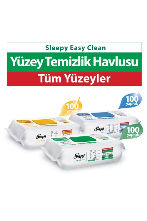 Sleepy Easy Clean Premium Beyaz Sabun+Çamaşır Suyu+Arap Sabunu Yüzey Temizlik Havlusu Mendili 300 Yaprak
