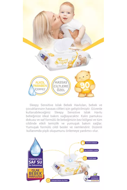 Sleepy Sensitive Islak Havlu 12 Paket 1080 Yaprak